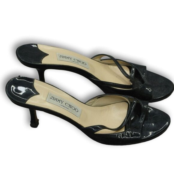Jimmy Choo Black Patent Leather Kitten Heel Sandals – Size 37.5 - Picture 3 of 7
